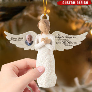 Custom Angel Memorial Ornament – “On Angel’s Wings” Personalized Photo Tribute