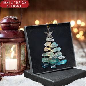 Personalized Sea Glass Family Ornament - Custom Names & Year