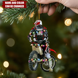Custom Motocross Rider Christmas Ornament – Personalized Name, Number & Color