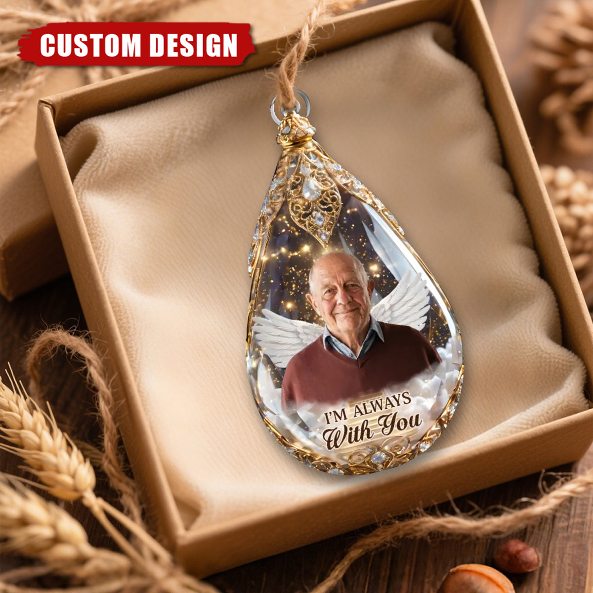 Personalized Memorial Angel Ornament – “I’m Always With You” Custom Photo Keepsake