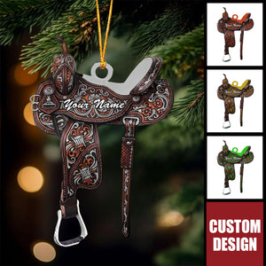 Custom Western Saddle Ornament – Personalized Name Christmas Horse Lover Gift