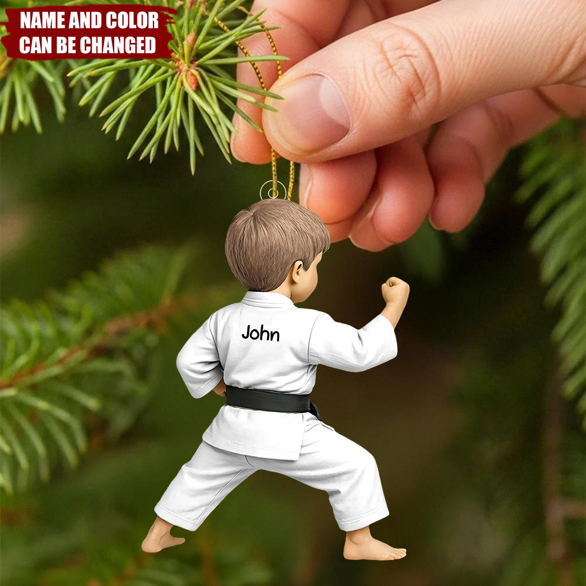 Personalized Taekwondo Christmas Ornament– Custom Name & Uniform Color