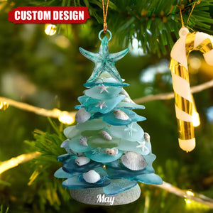 Custom Sea Glass Christmas Tree Ornament – Personalized Coastal Holiday Decor