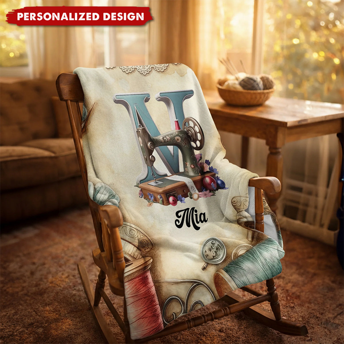 Personalized Sewing Machine Blanket - Custom Name Gift for Sewing Lovers