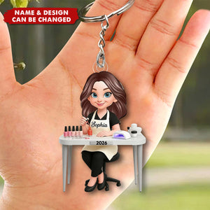 Personalized Nail Technician Keychain – Custom Name Manicurist Gift