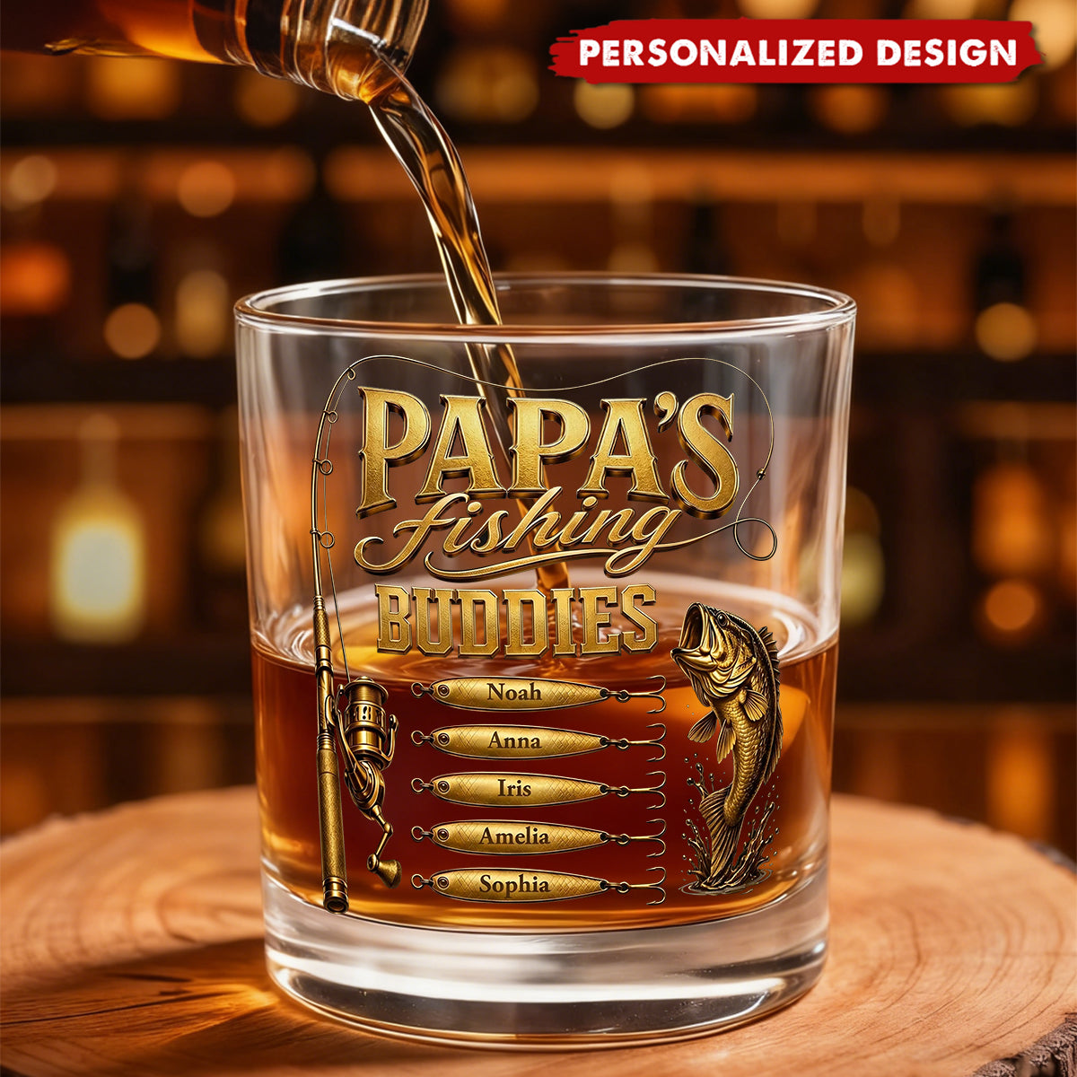Personalized “ Fishing Buddies” Whiskey Glass - Custom Names Fishing Keepsake