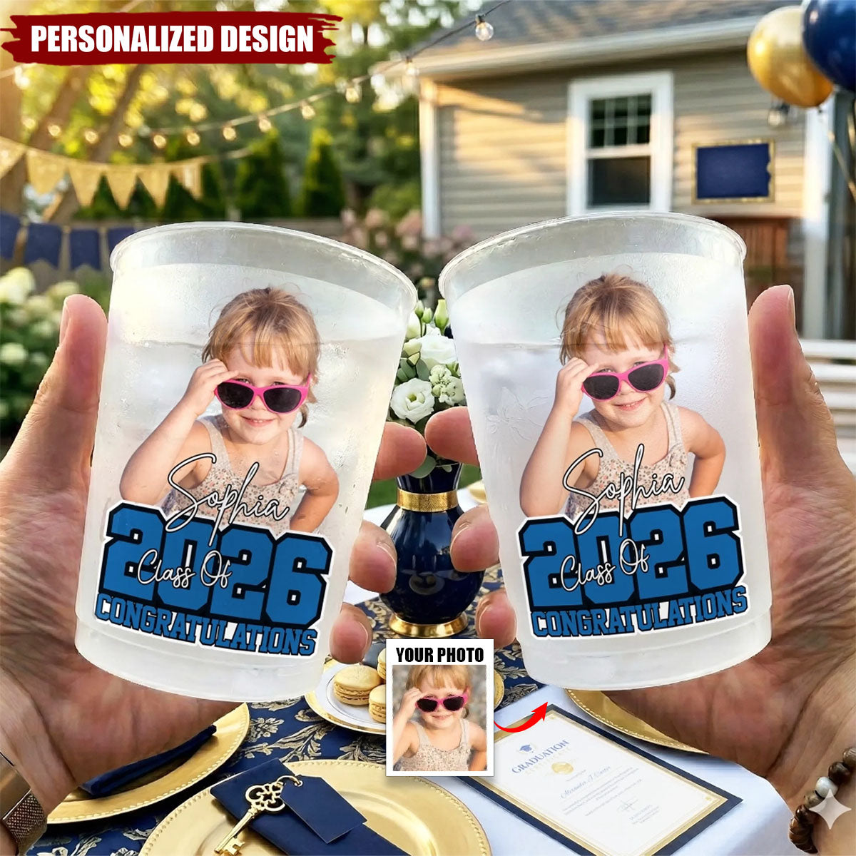 Personalized Graduation Party Cups - Custom Photo & Name Graduation Gifts
