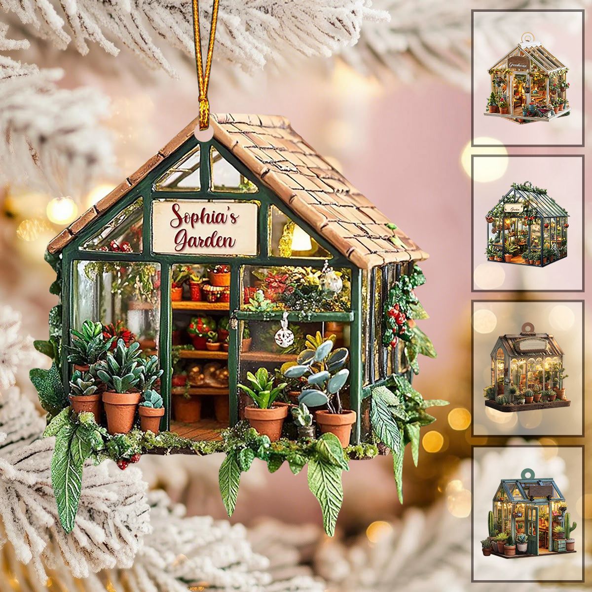 Personalized Greenhouse Christmas Ornament – Custom Name Garden Gift for Plant Lovers & Moms