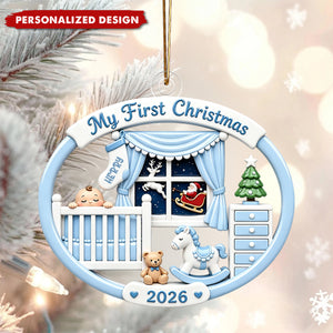 Personalized First Christmas 2026 Baby Nursery Flat Christmas Acrylic Ornament