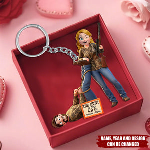 Personalized Couple Hunting Keychain – Custom Name & Date Funny Engagement Gift