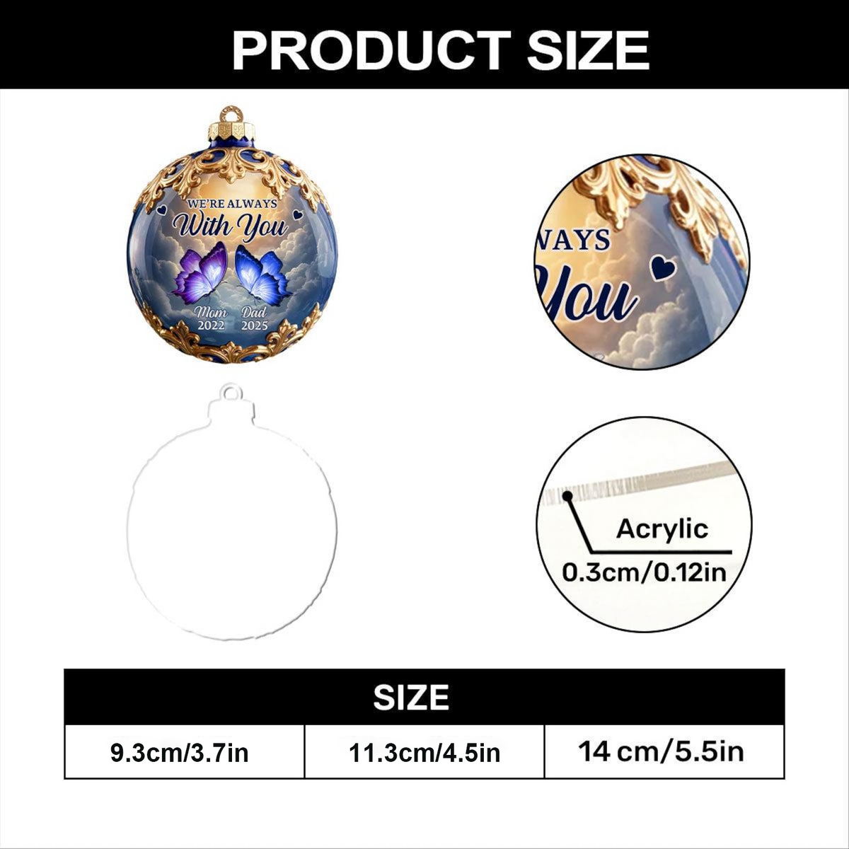 Personalized Memorial Butterfly Ornament – “We’re Always With You”