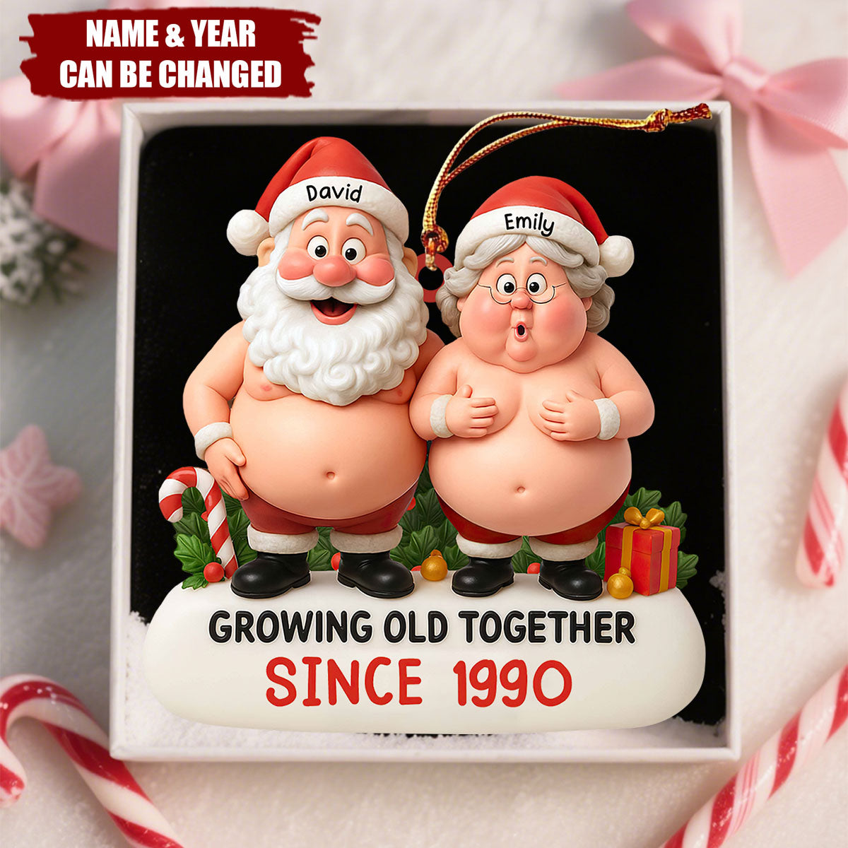 Personalized Santa & Mrs. Claus Couple Ornament – Custom Names & Year