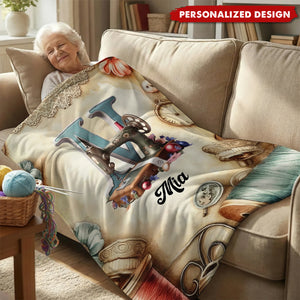 Personalized Sewing Machine Blanket - Custom Name Gift for Sewing Lovers