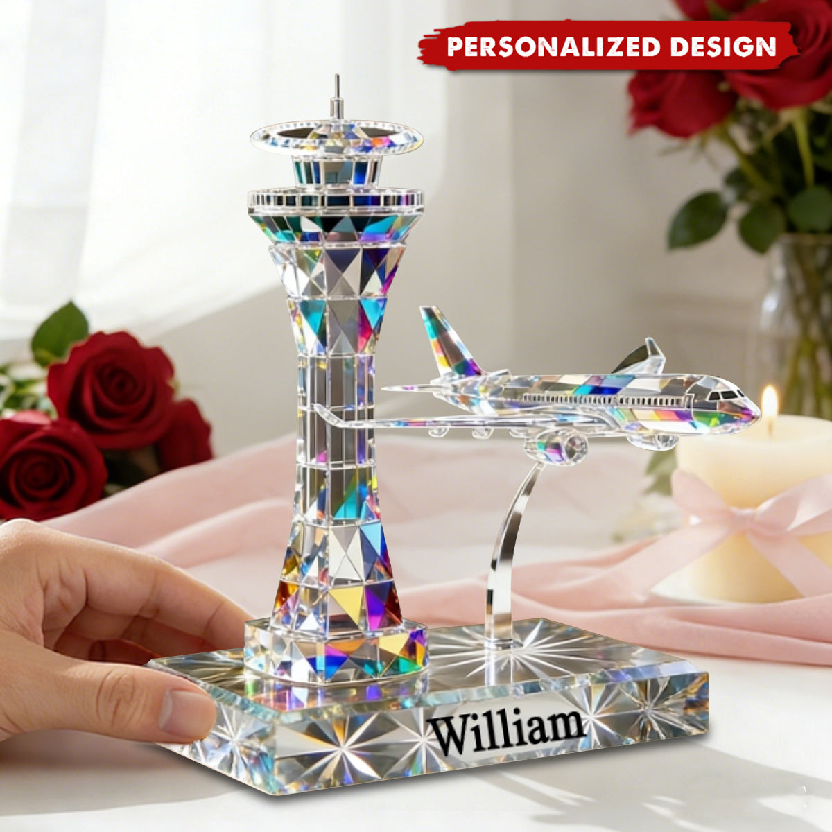 Personalized Acrylic Airplane & Control Tower Keepsake for Aviation Lovers