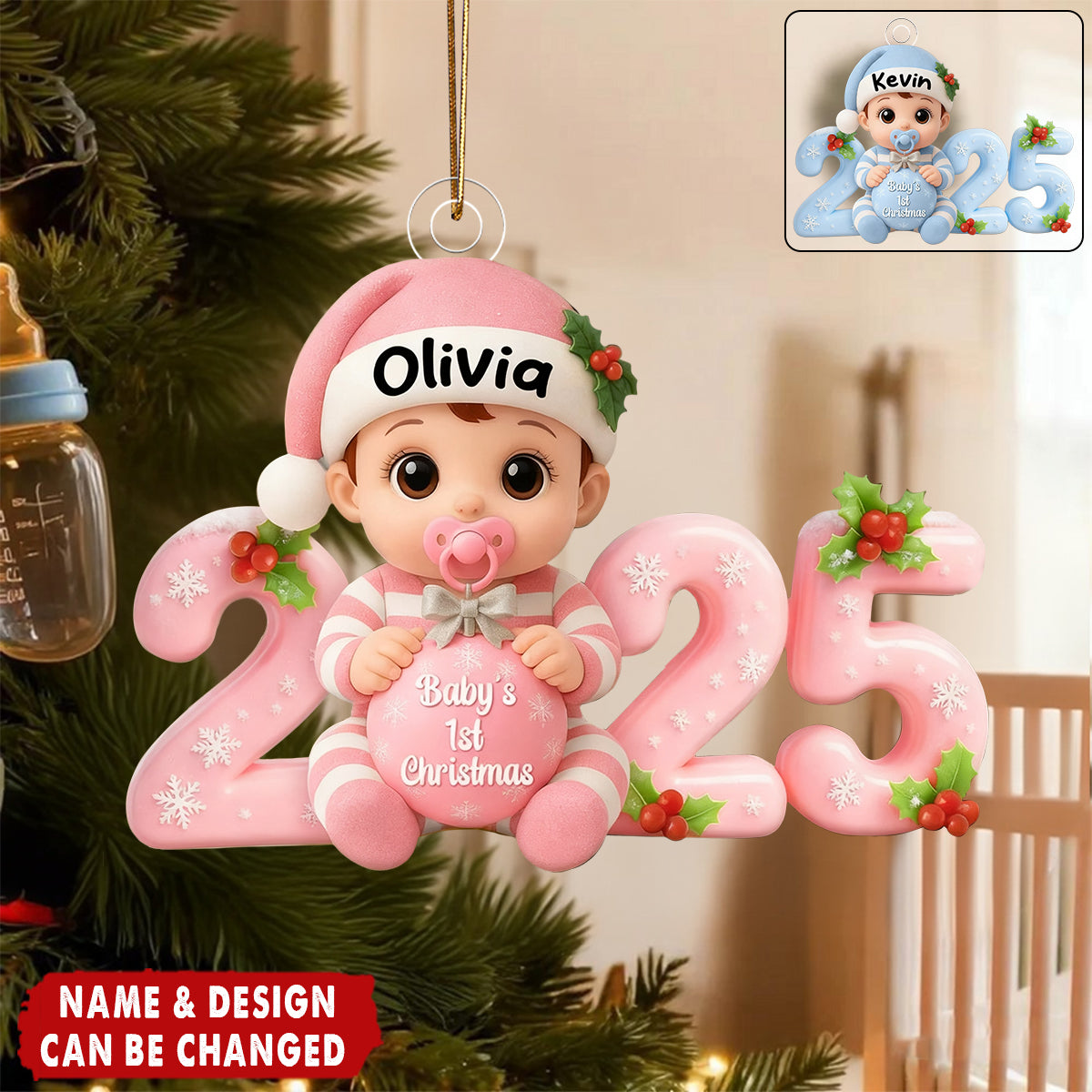 Baby’s First Christmas Ornament 2025 – Custom Name & Design Gift for Newborn