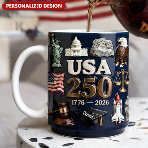 Personalized USA 250th Anniversary Mug - Custom Name Patriotic Gift for History Lovers