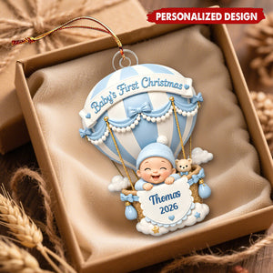 Personalized Baby’s First Christmas Hot Air Balloon Acrylic Ornament- Custom Baby Name & Year