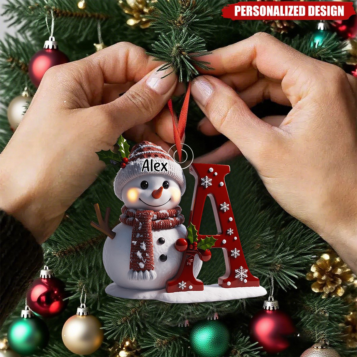 Snowman Initial Christmas Ornament – Add Your Name & Letter