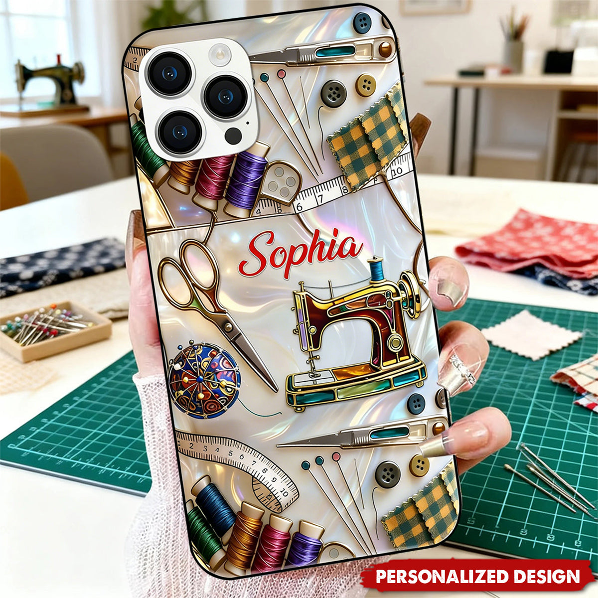 Personalized Sewing Phone Case – Custom Name Gift For Craft Lover