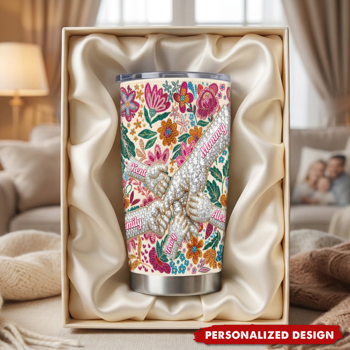 Personalized Floral Fist Bump Mom Tumbler - Custom Name Mother's Day Gift