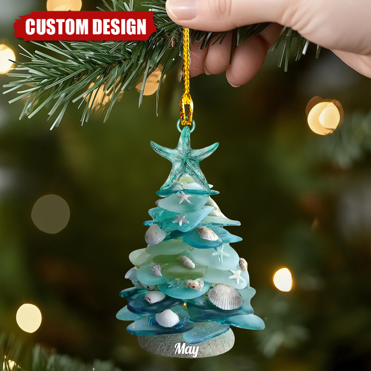Custom Sea Glass Christmas Tree Ornament – Personalized Coastal Holiday Decor