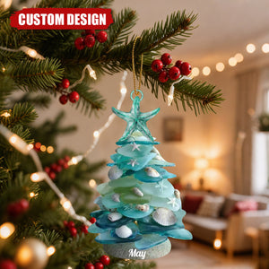Custom Sea Glass Christmas Tree Ornament – Personalized Coastal Holiday Decor