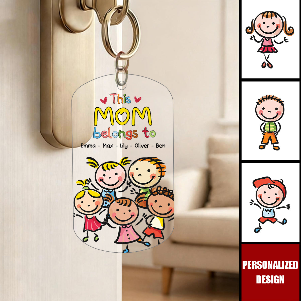 Personalized "This Mom Belongs To" Keychain - Gift for Family