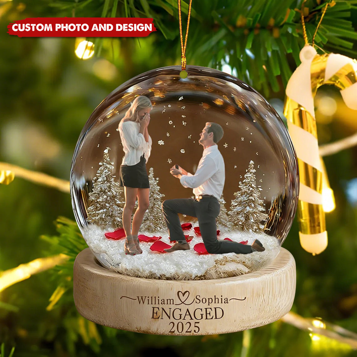 Personalized Engagement Proposal Ornament – Custom Photo, Names & Date Keepsake