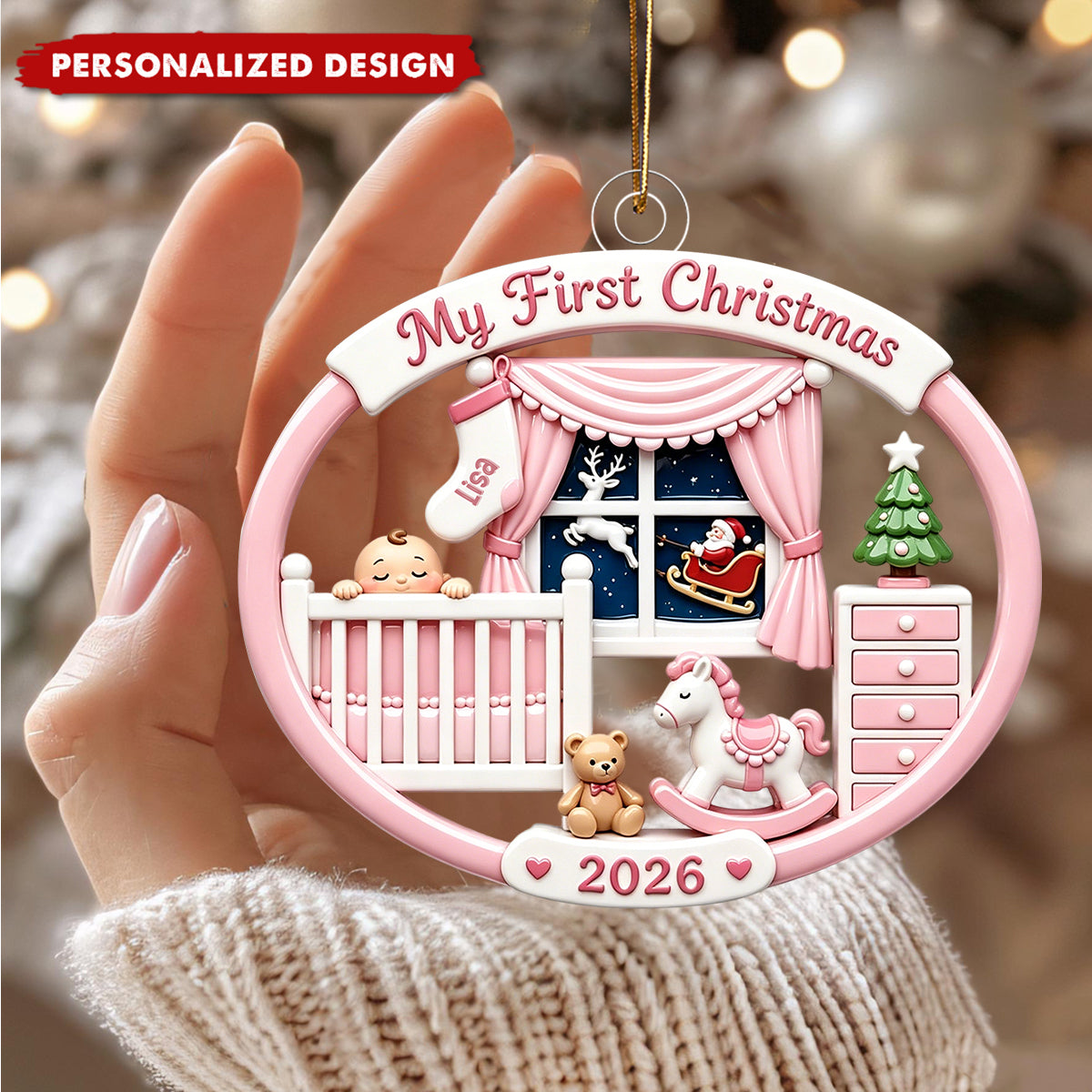 Personalized First Christmas 2026 Baby Nursery Flat Christmas Acrylic Ornament