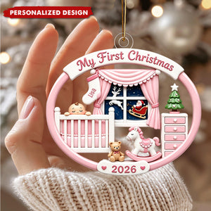 Personalized First Christmas 2026 Baby Nursery Flat Christmas Acrylic Ornament