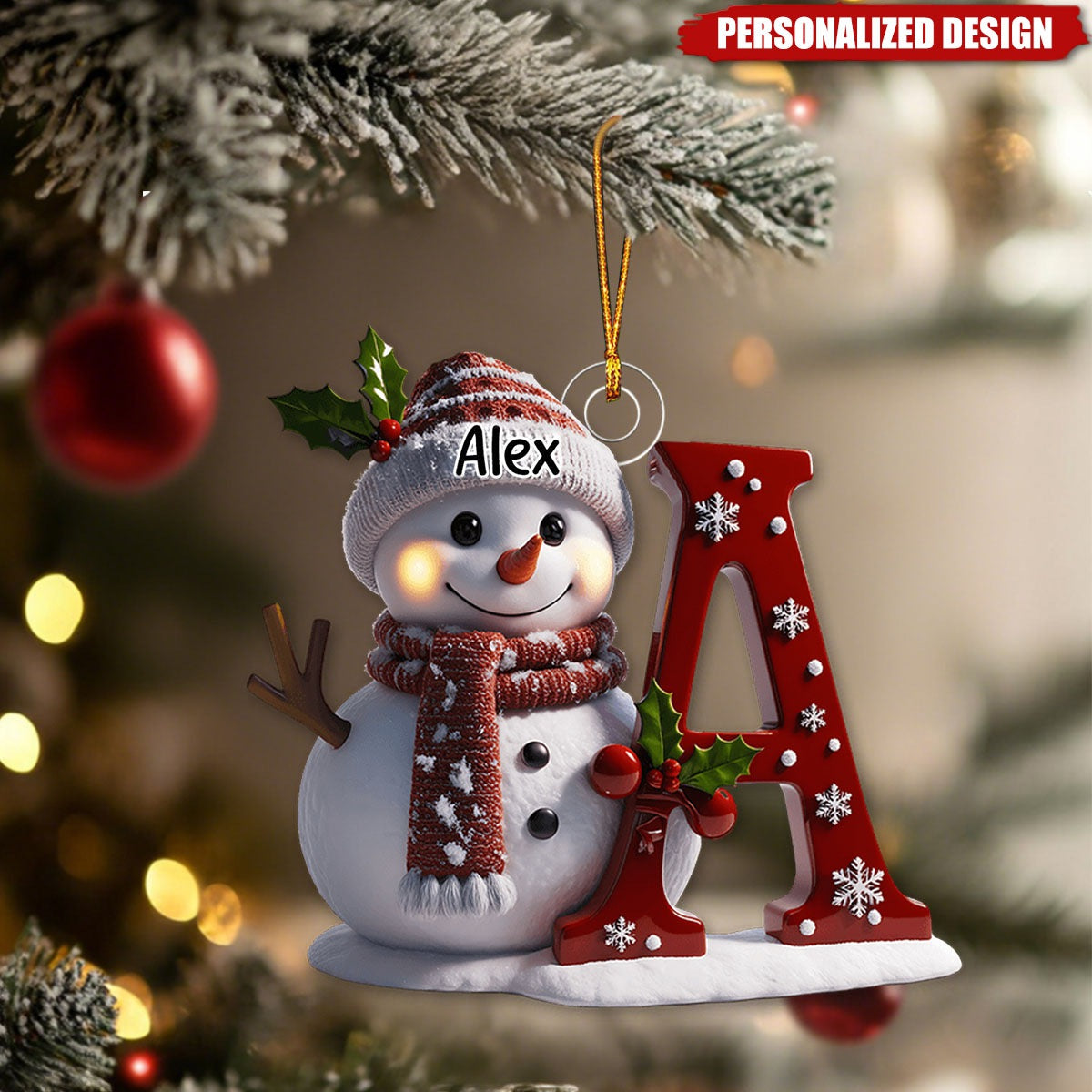 Snowman Initial Christmas Ornament – Add Your Name & Letter