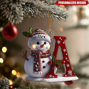Snowman Initial Christmas Ornament – Add Your Name & Letter
