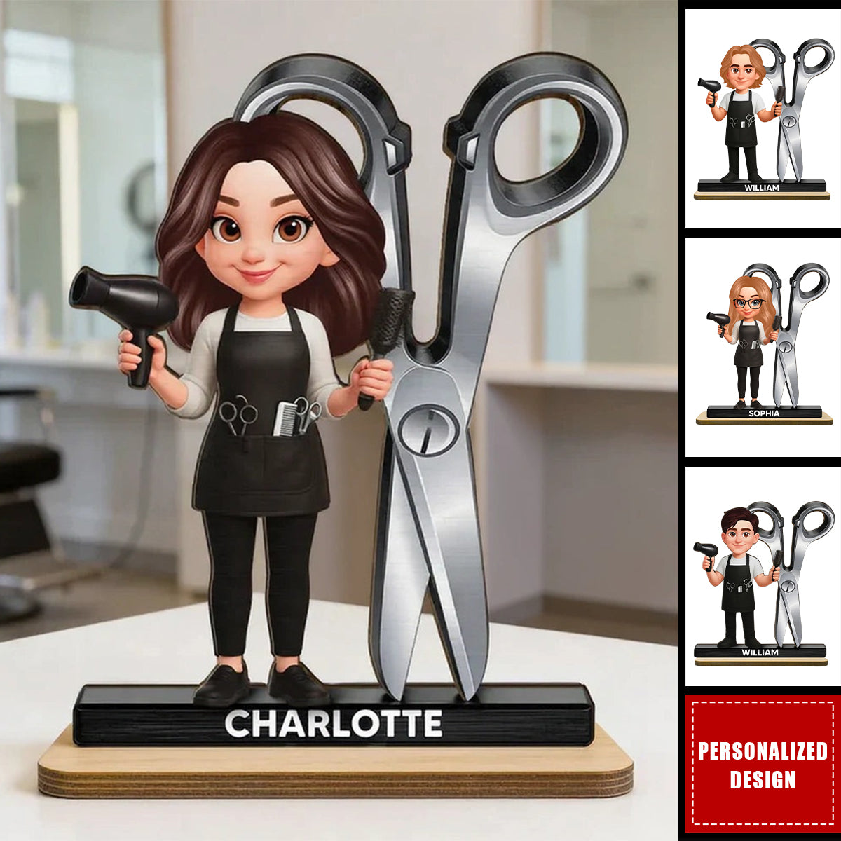 Personalized Cartoon Hairdressers Wooden Plaque – Gift For Male Or Female Hairdressers