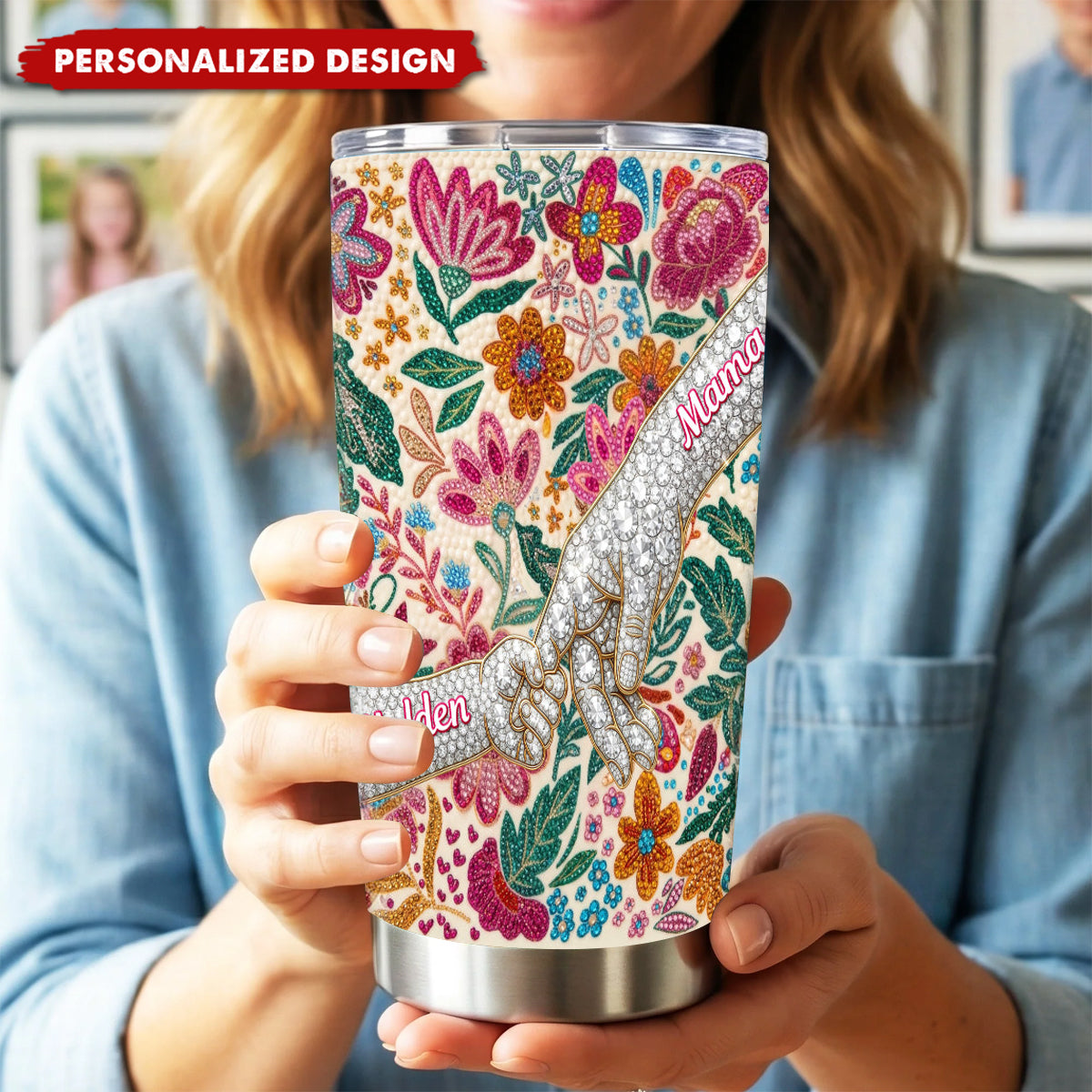 Personalized Floral Fist Bump Mom Tumbler - Custom Name Mother's Day Gift