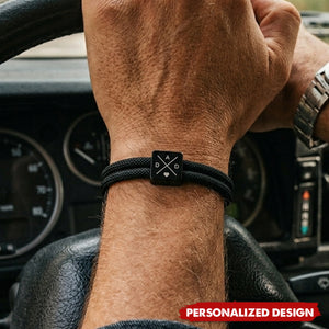 Personalized Double Wrap Braided  Rope Bracelet - Custom Black Cube Charm