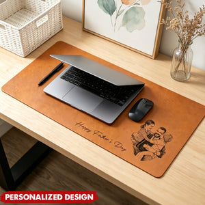 Personalized Photo  Leather Desk Mat - Sentimental Workspace Gift for Dad