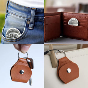 Personalized Stainless Steel Fist Bump Coin with Leather Keychain - Gift for Grandson, Son