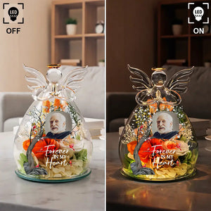 Personalized Flower In Glass Angel Figurine - Custom Photo Memorial Gift