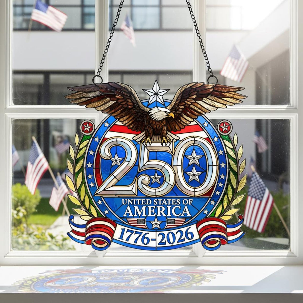 American 250th Anniversary Suncatcher — Patriotic Eagle Window Decor