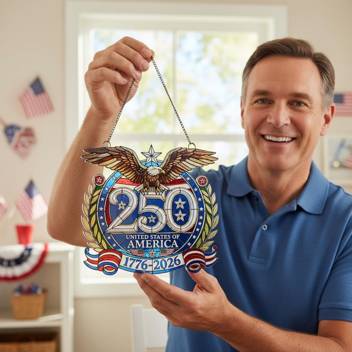 American 250th Anniversary Suncatcher — Patriotic Eagle Window Decor