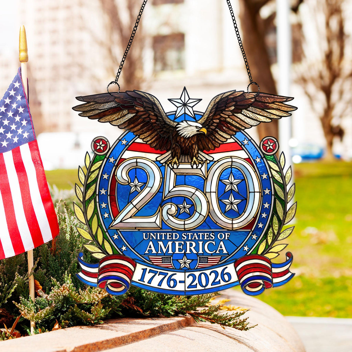 American 250th Anniversary Suncatcher — Patriotic Eagle Window Decor