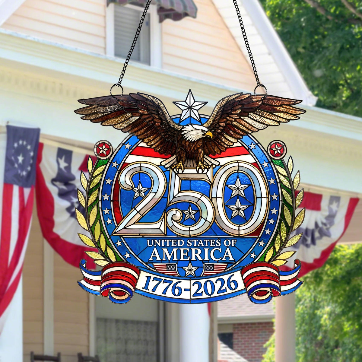 American 250th Anniversary Suncatcher — Patriotic Eagle Window Decor