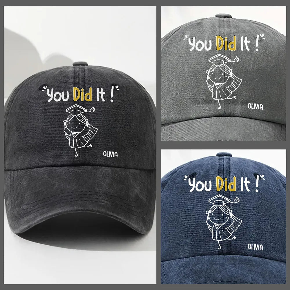 Personalized "You Did It!" Graduation Hat - Custom Name & Cartoon Grad Cap for Him/Her