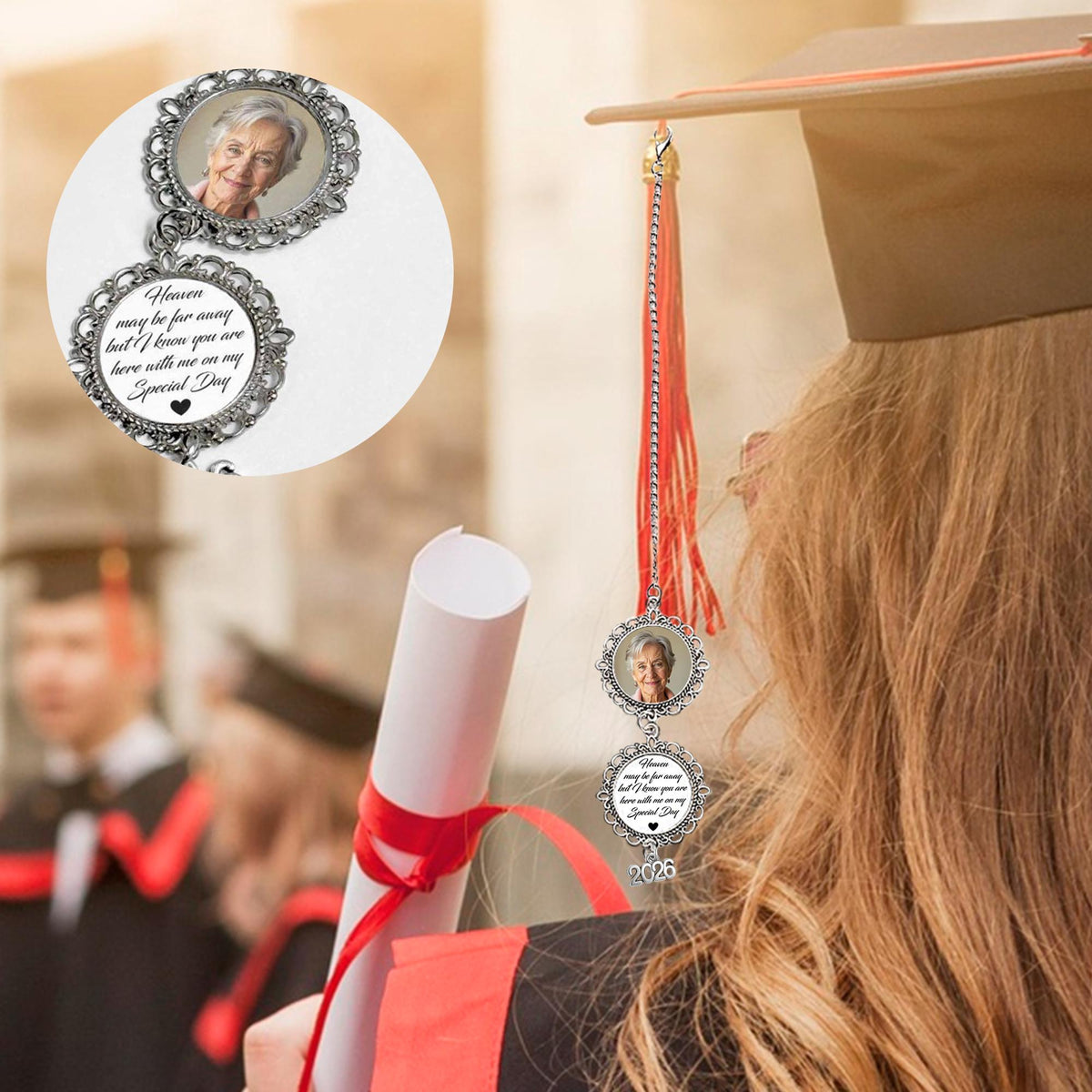 Personalized 2026 Graduation Tassel with Photo Charm - Custom Memory Cap Pendant