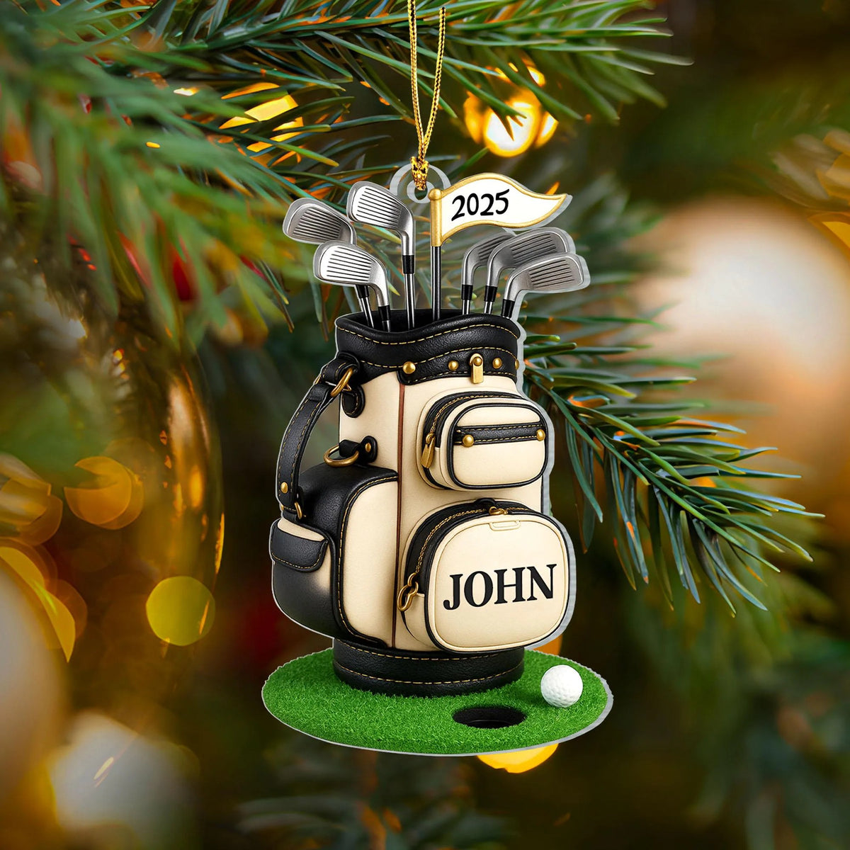 Personalized Golf Bag Christmas Ornament – Custom Name & Year Gift for Golf Lovers