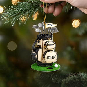 Personalized Golf Bag Christmas Ornament – Custom Name & Year Gift for Golf Lovers