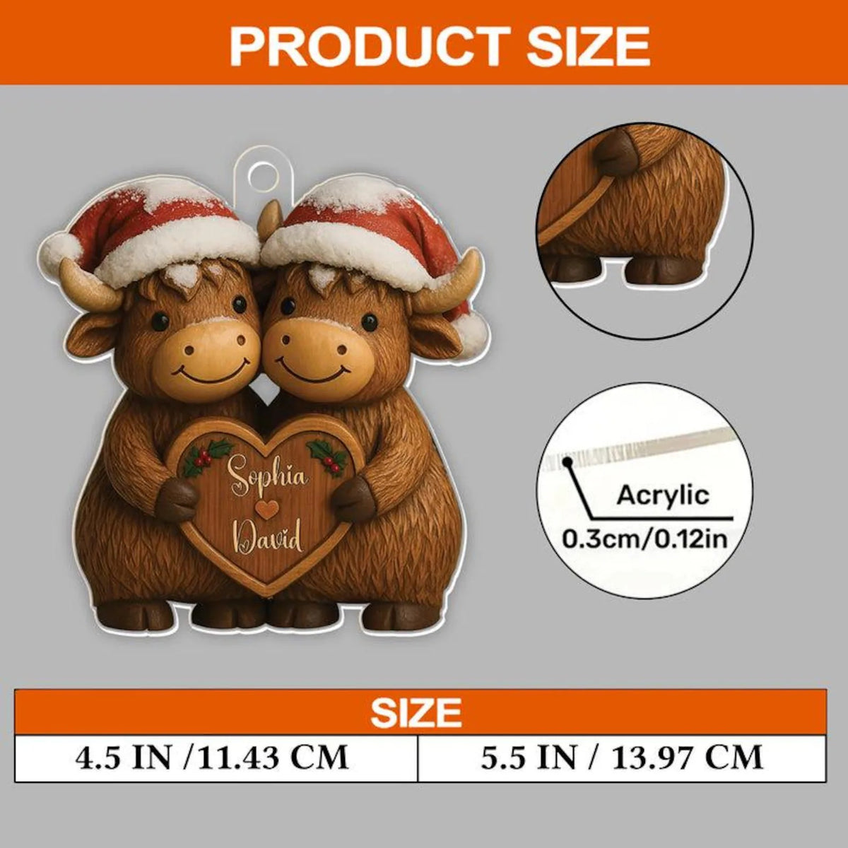 Personalized Highland Cow Couple Christmas Ornament – Custom Names & Cute Holiday Gift